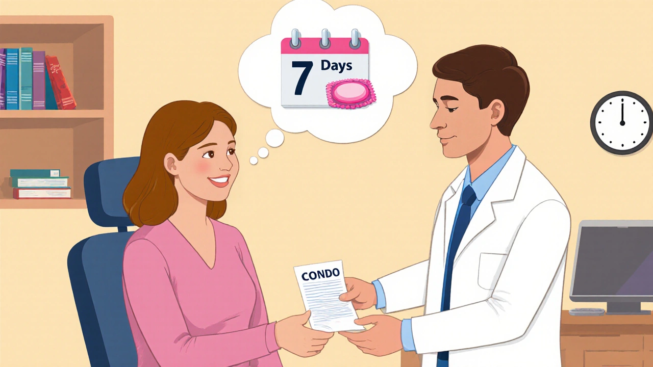 Clinician counseling patient about backup contraception after rifampin use.
