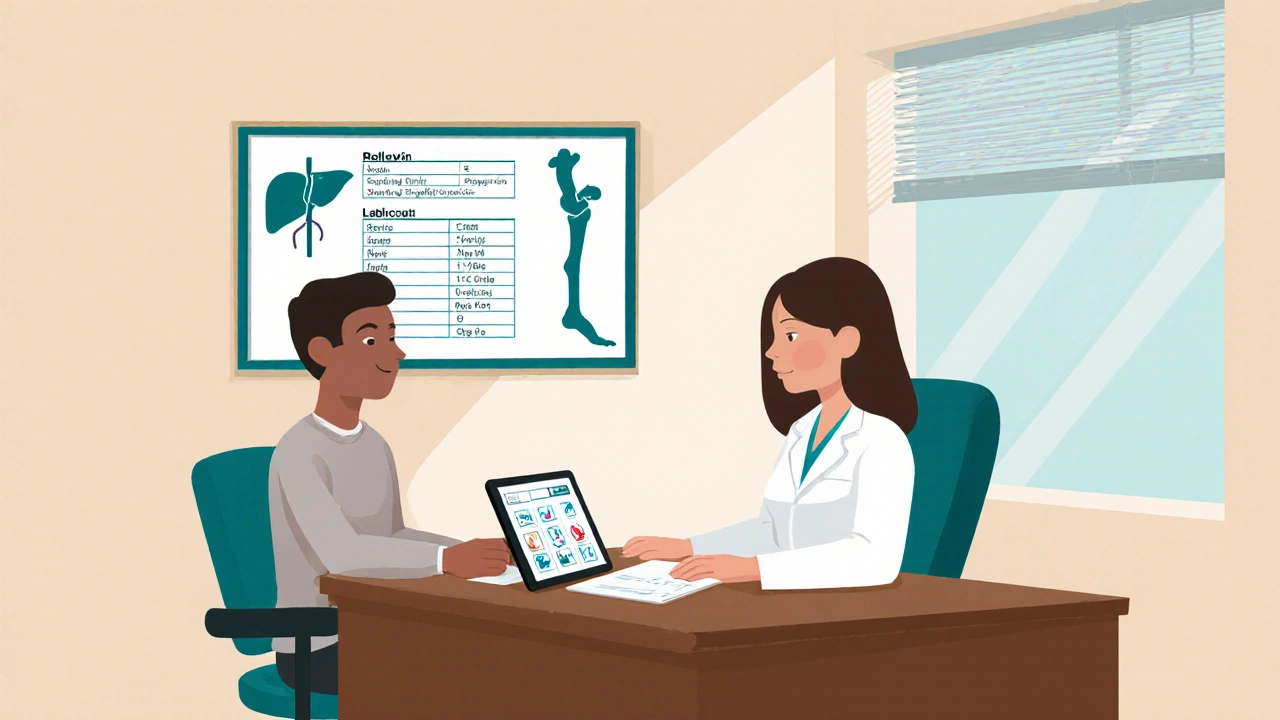 Patient discussing health labs with a doctor in a welcoming office.