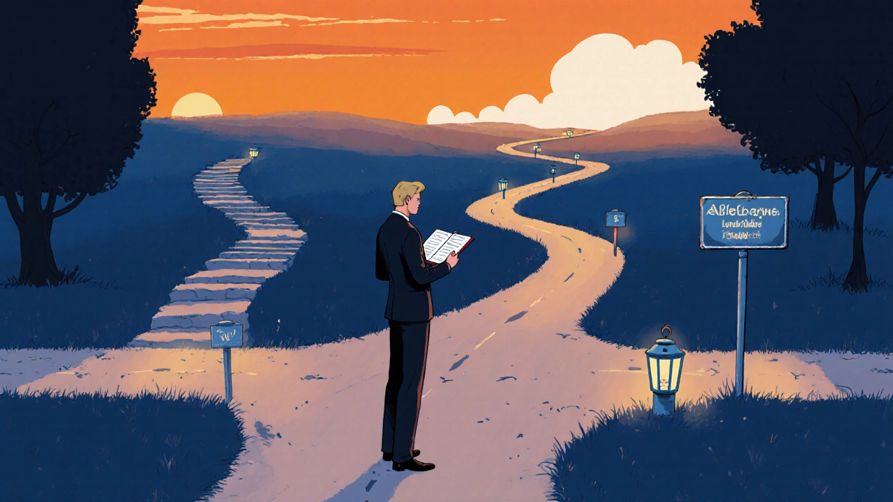 Professional standing at a crossroads, each path symbolizing different antihistamine benefits.