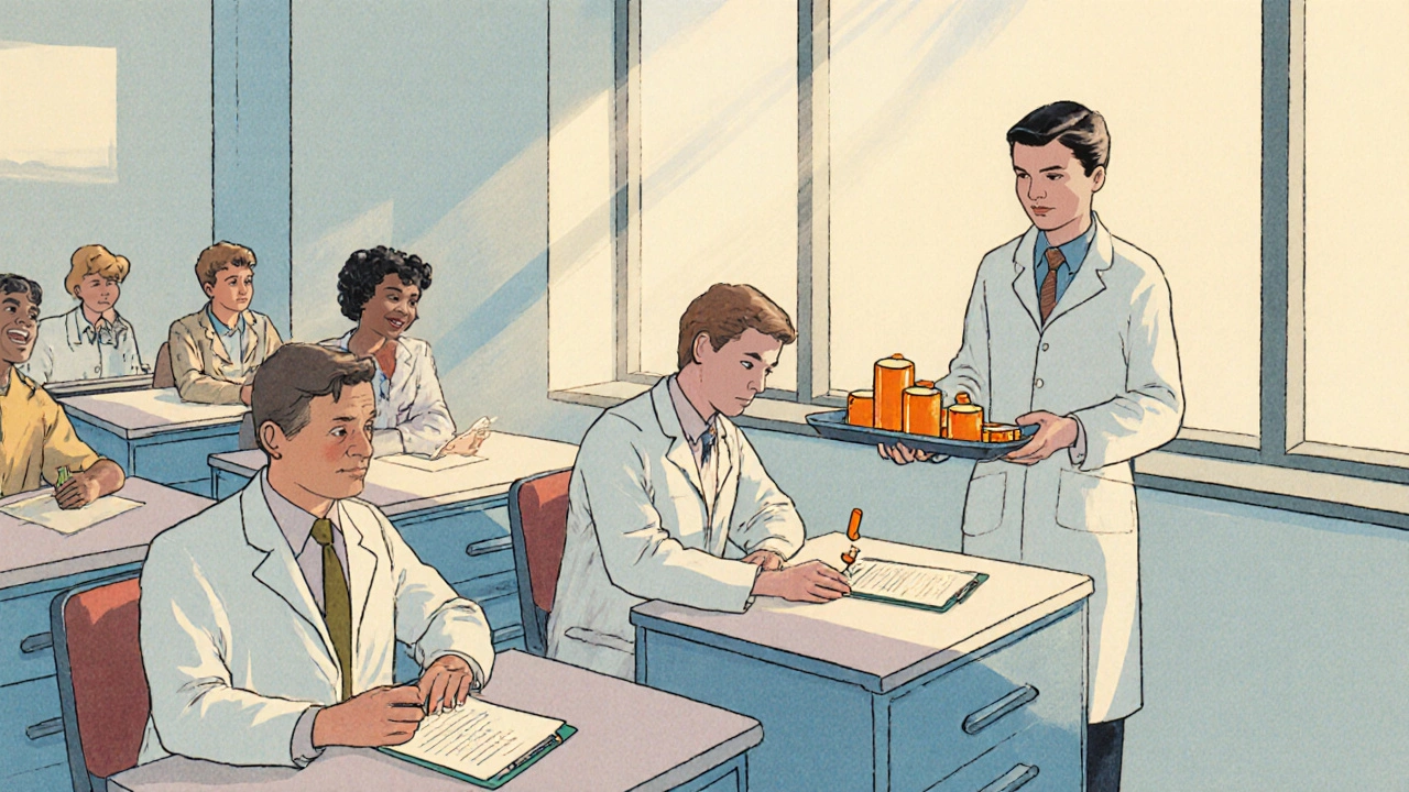 Scene of people receiving pyridoxine capsules in a research setting, indicating reduced stress.