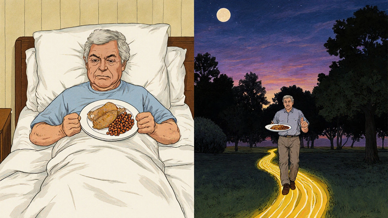 A Parkinson’s patient transitions from morning struggle to evening freedom, with protein timing transforming their life.