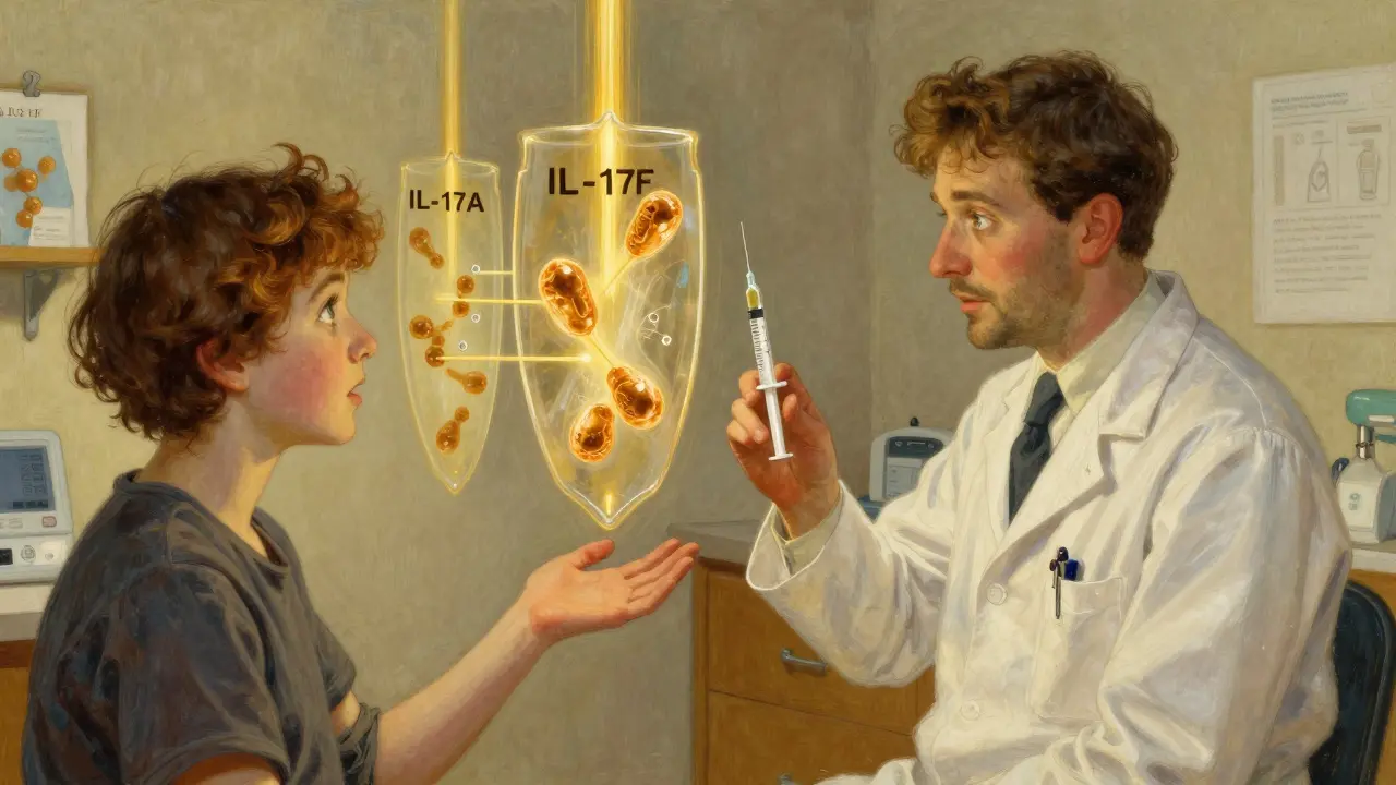 A doctor administers a biologic injection while golden immune molecules are neutralized in the air.