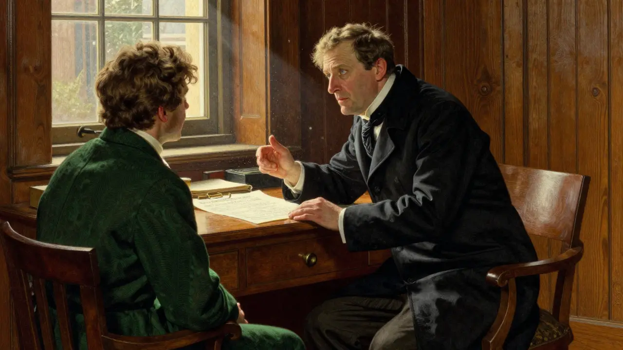 Doctor consulting with patient in warm office.