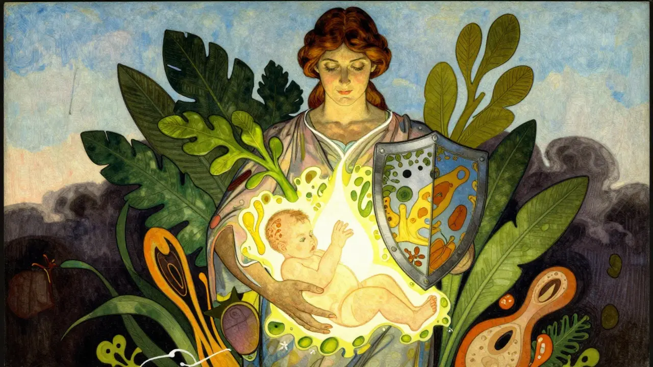 Woman protecting abstract glow representing new life.
