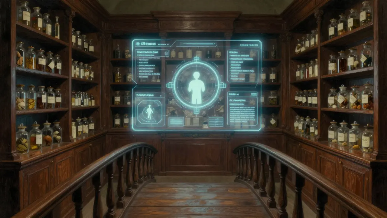 Blend of a traditional apothecary and a digital healthcare interface